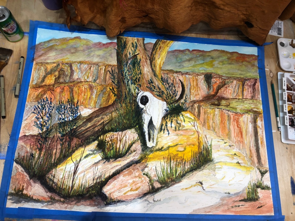 Cow Skull Watercolor by John Gregg